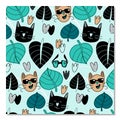 Doodle seamless pattern with funny cats and leaves. Cat with glasses. Royalty Free Stock Photo